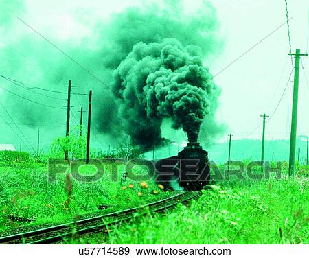 Stock Photo - train, travel, transportation, outdoors, daylight, fields. Fotosearch