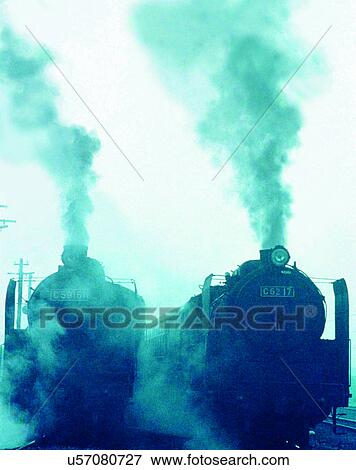 Stock Photo - train, travel, transportations, outdoors, daylight, smoke. Fotosearch