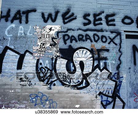 Stock Photo - wall, close-up, graffitti, gray, writing. Fotosearch