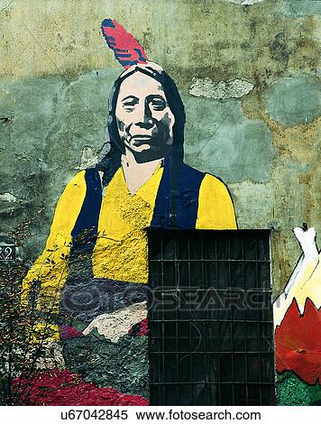Stock Photography - wall, close-up, painting, mural, window, Native American. Fotosearch