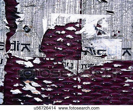Picture - wall, close-up, posters, peeling, metal. Fotosearch
