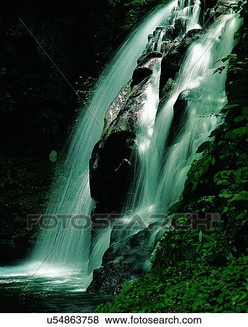 Stock Photo - waterfall, nature, outdoors, rocks, plants. Fotosearch