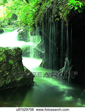waterfall, nature, outdoors, rocks, plants, sunlight View Large Photo Image Stock Photograph - waterfall, nature, outdoors, rocks, plants, sunlight. Fotosearch