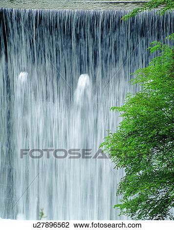 Stock Image - waterfall, nature, outdoors, trees, leaves, rocks. Fotosearch