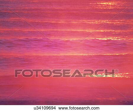 Picture - waves, water, outdoors, pattern, red, sunset. Fotosearch