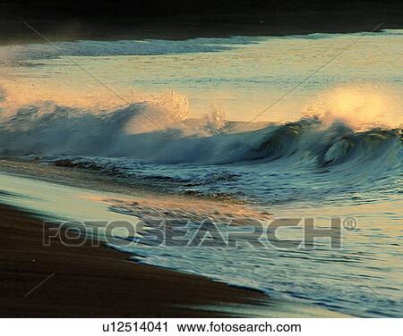 waves, water, outdoors, shore, beach, sunset View Large Photo Image Stock Image - waves, water, outdoors, shore, beach, sunset. Fotosearch