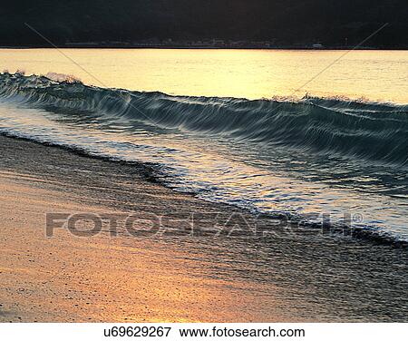 Stock Photo - waves, water, outdoors, shore, beach, spray. Fotosearch