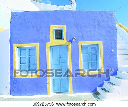 Stock Photograph - windows, outdoors, door, steps, house, Aegean sea. Fotosearch