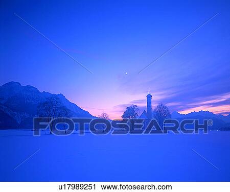 Stock Image - winter, nature, scenery, outdoors, snow, church. Fotosearch