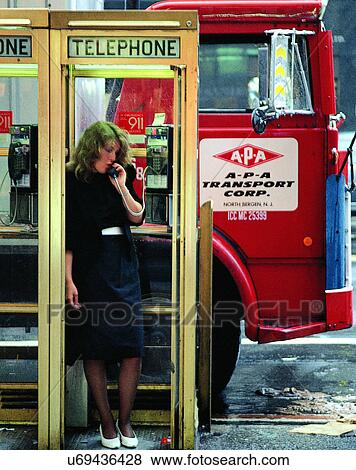 woman, outdoors, telephone booth, talking, truck View Large Photo Image Stock Photo - woman, outdoors, telephone booth, talking, truck. Fotosearch