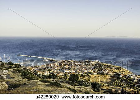 Elevated view of Pythagoreio, Samos, Greece View Large Photo Image Stock Photo - Elevated view of Pythagoreio, Samos, Greece. Fotosearch