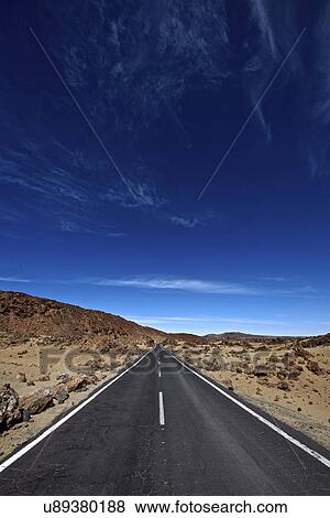 Stock Photo - Empty road, Mount Teide, Tenerife, Canary Islands, Spain. Fotosearch
