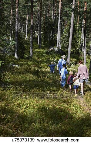 Stock Photo - Family walking through forest. Fotosearch