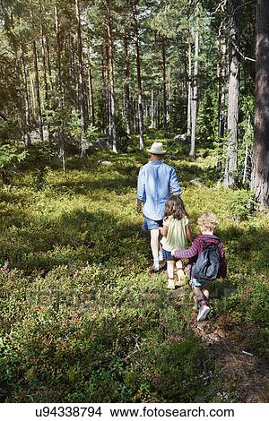 Father and daughters walking through forest View Large Photo Image Picture - Father and daughters walking through forest. Fotosearch