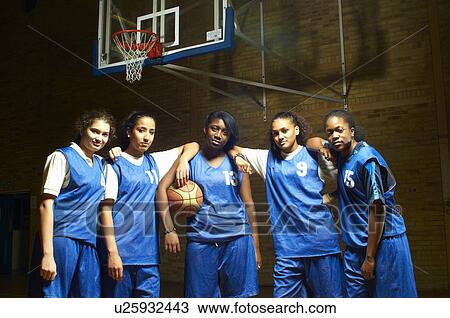 Portrait of female basketball team View Large Photo Image Stock Image - Portrait of female basketball team. Fotosearch