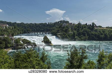 Stock Image - River Rhine waterfalls, Schaffausen, Canton Schaffaus, Switzerland. Fotosearch