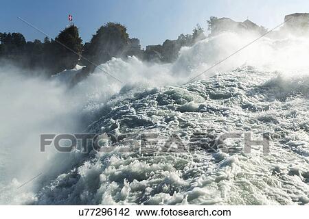 Stock Image - River Rhine waterfalls, Schaffausen, Canton Schaffaus, Switzerland. Fotosearch