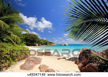 Stock Photo - Secluded beach, Praslin Island, Seychelles. Fotosearch