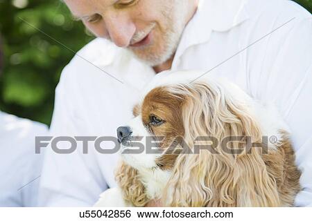 Senior man with pet dog View Large Photo Image Stock Photograph - Senior man with pet dog. Fotosearch