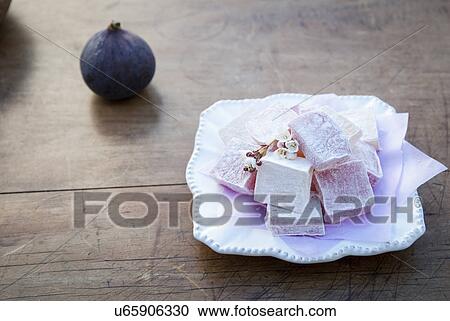 Stock Image - Still life with turkish delight. Fotosearch