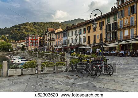 Stock Image - Street cafe's, Cannobio, Italy. Fotosearch