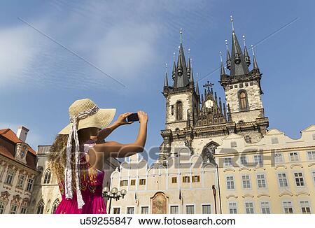 Teenage girl photographing Our Lady of Tyn church, Prague, Czech Republic View Large Photo Image Stock Photo - Teenage girl photographing Our Lady of Tyn church, Prague, Czech Republic. Fotosearch