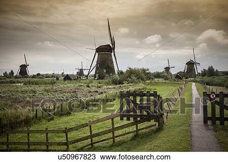 Stock Image - Windmills, Kinderdijk, Olanda, Amsterdam. Fotosearch