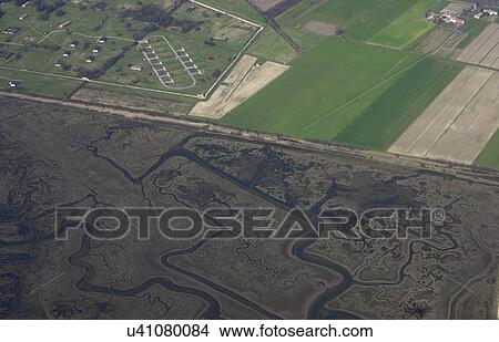 Picture - Aerial view of agricultural land near Venice, Italy. Fotosearch