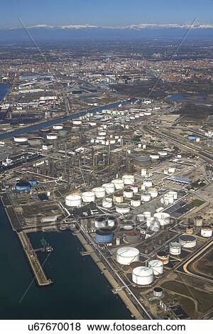 Aerial view of industrial port area, Venice, Italy View Large Photo Image Stock Photo - Aerial view of industrial port area, Venice, Italy. Fotosearch