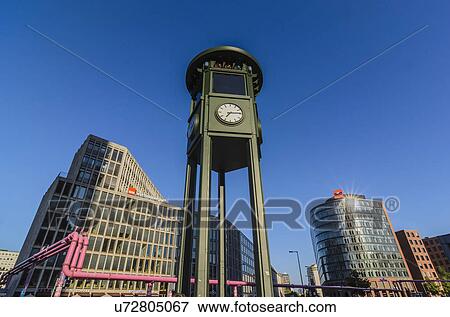 Clock tower at Potsdamer Platz, Berlin, Germany View Large Photo Image Stock Photo - Clock tower at Potsdamer Platz, Berlin, Germany. Fotosearch