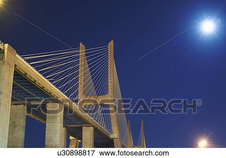 Close up of Vasco da Gama Bridge at night, Lisbon, Portugal View Large Photo Image Stock Photo - Close up of Vasco da Gama Bridge at night, Lisbon, Portugal. Fotosearch