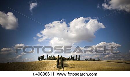 Stock Image - Clouds and field, Siena, Valle Orcia, Tuscany, Italy. Fotosearch