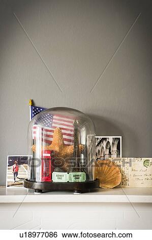 Collection of objects from vacations and travel with glass dome View Large Photo Image Stock Photograph - Collection of objects from vacations and travel with glass dome. Fotosearch