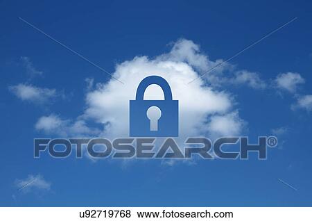 Stock Photo - Digital composite of cloud with padlock shape cut out, secure cloud computing. Fotosearch
