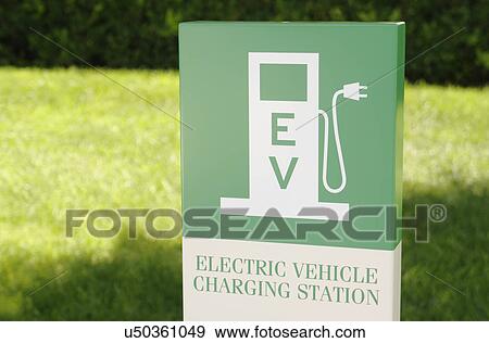 Electrical vehicle charging station sign View Large Photo Image Stock Photo - Electrical vehicle charging station sign. Fotosearch