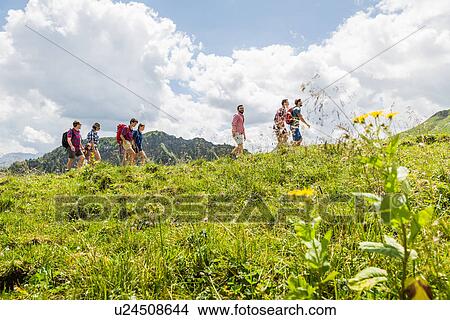 Picture - Group of friends hiking, Tyrol, Austria. Fotosearch