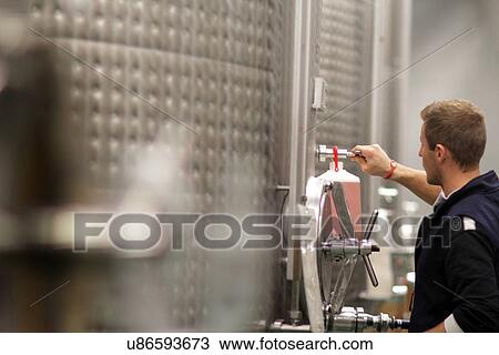 Man working in industrial wine cellar View Large Photo Image Stock Image - Man working in industrial wine cellar. Fotosearch