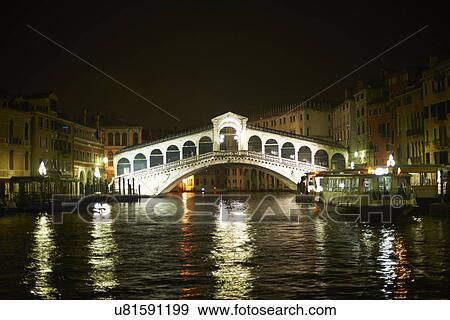 Night time view of rialto bridge and grand canal, Venice, Italy View Large Photo Image Stock Photo - Night time view of rialto bridge and grand canal, Venice, Italy. Fotosearch
