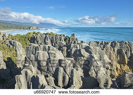 Stock Photo - Pancake rocks Punakaiki, West Coast, South Island, New Zealand. Fotosearch