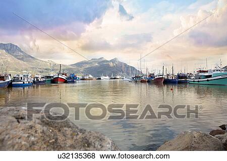 Picturesque view of boats, Hout Bay, Cape Town, South Africa View Large Photo Image Stock Photo - Picturesque view of boats, Hout Bay, Cape Town, South Africa. Fotosearch