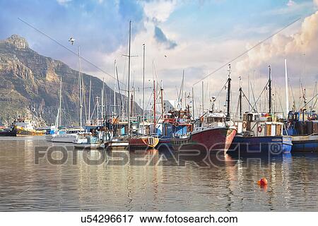 Picturesque view of boats, Hout Bay, Cape Town, South Africa View Large Photo Image Stock Photo - Picturesque view of boats, Hout Bay, Cape Town, South Africa. Fotosearch