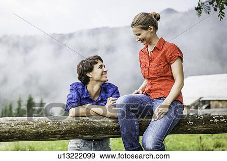 Portrait of two female friends, Tyrol Austria View Large Photo Image Stock Photo - Portrait of two female friends, Tyrol Austria. Fotosearch