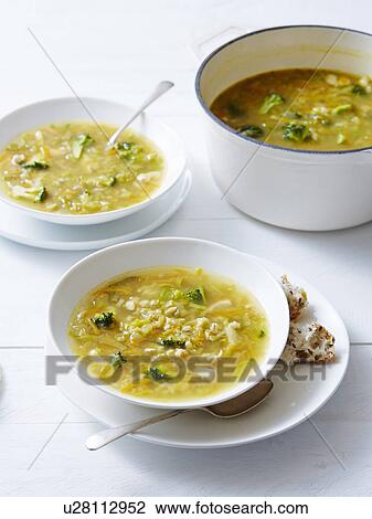 Still life of chicken, vegetable and barley soup View Large Photo Image Stock Image - Still life of chicken, vegetable and barley soup. Fotosearch