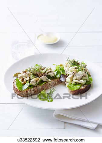 Still life of open chicken sandwiches and herbs View Large Photo Image Stock Image - Still life of open chicken sandwiches and herbs. Fotosearch
