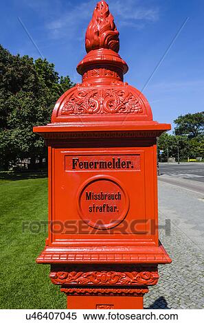 Stock Photography - Street fire alarm at Bellevue Castle, residence of German Federal President, Berlin, Germany. Fotosearch