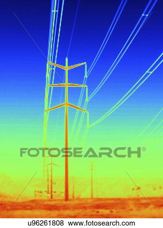 Thermogram of electricity transmission towers, USA. Acquired with a specialized camera that uses a focal-plane array of vanadium oxide microbolometers as a sensor View Large Photo Image Stock Photo - Thermogram of electricity transmission towers, USA. Acquired with a specialized camera that uses a focal-plane array of vanadium oxide microbolometers as a sensor. Fotosearch