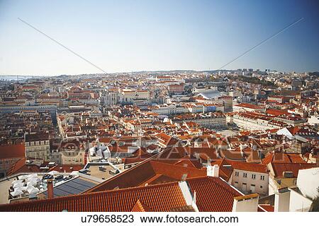 View of terracotta rooftops, Lisbon, Portugal View Large Photo Image Stock Image - View of terracotta rooftops, Lisbon, Portugal. Fotosearch