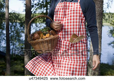 Woman with basket of mushrooms in forest View Large Photo Image Stock Photography - Woman with basket of mushrooms in forest. Fotosearch