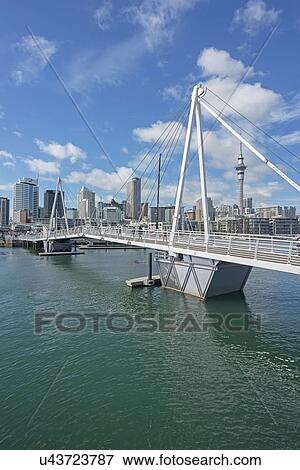 Stock Photo - Wynyard quarter bridge, Auckland, North Island, New Zealand. Fotosearch