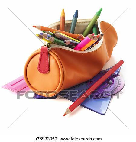 Stock Photo - Full pencil case. Fotosearch